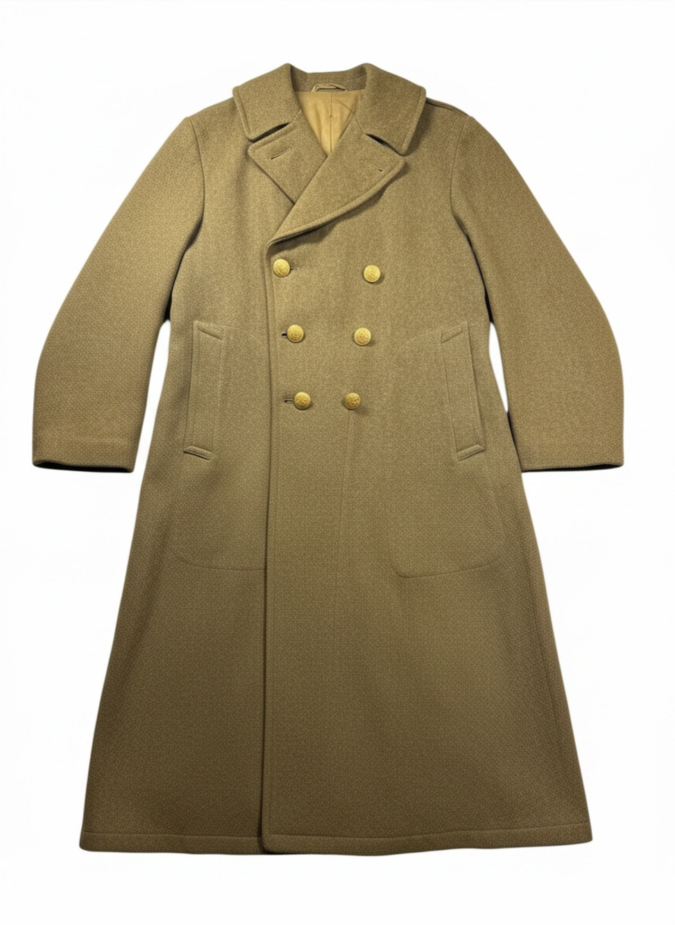 Vintage US Military Wool Overcoat Great Seal Button Belted Olive Drab Coat